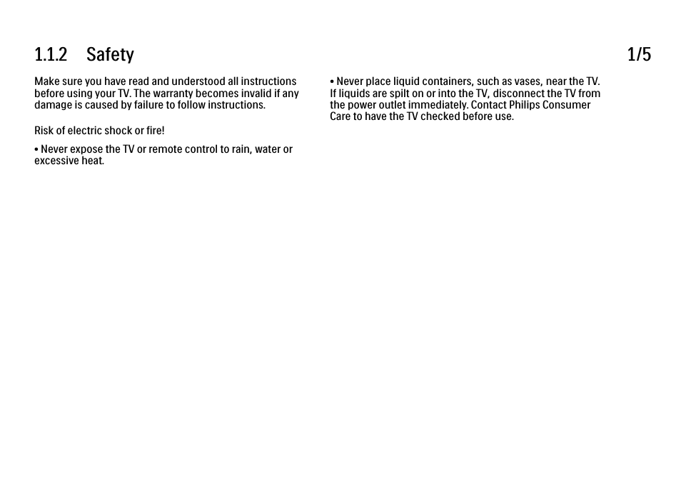 2 safety, 2 safety 1/5 | Philips 32PFL9604H User Manual | Page 5 / 263