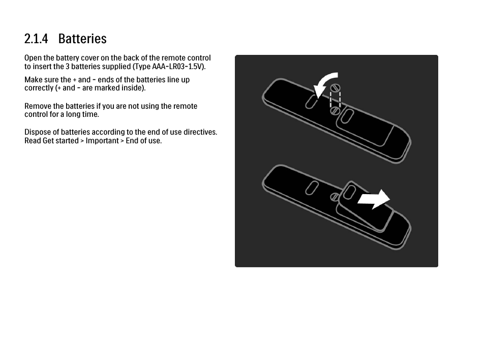 4 batteries | Philips 32PFL9604H User Manual | Page 74 / 263