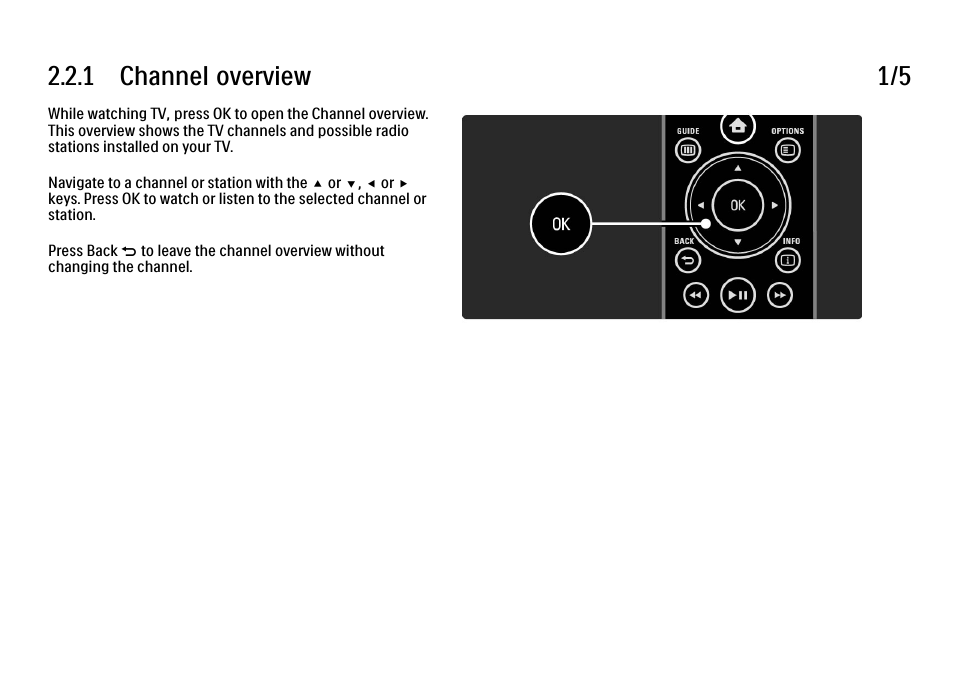 2 menus, 1 channel overview, 1 channel overview 1/5 | Philips 32PFL9604H User Manual | Page 75 / 263