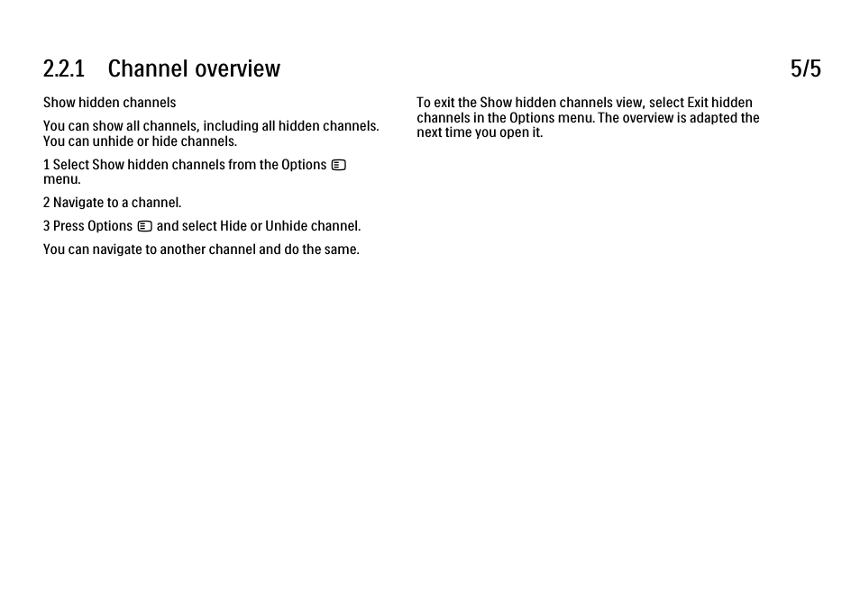 1 channel overview 5/5 | Philips 32PFL9604H User Manual | Page 79 / 263