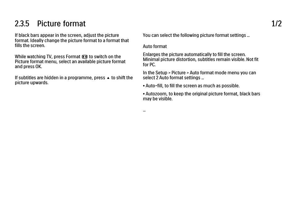 5 picture format, 5 picture format 1/2 | Philips 32PFL9604H User Manual | Page 90 / 263