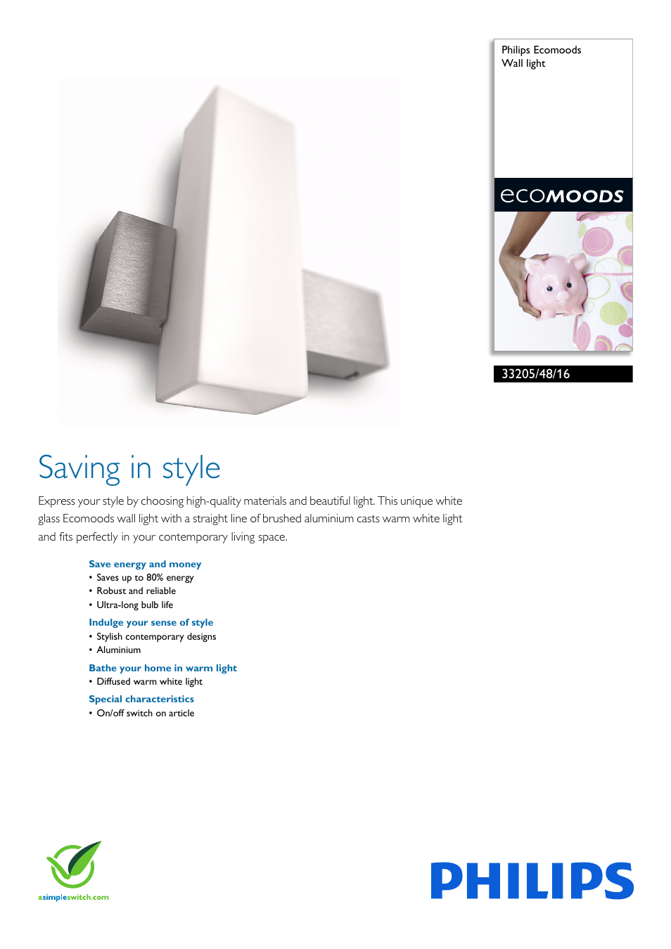 Philips Ecomoods 33205/48/16 User Manual | 2 pages