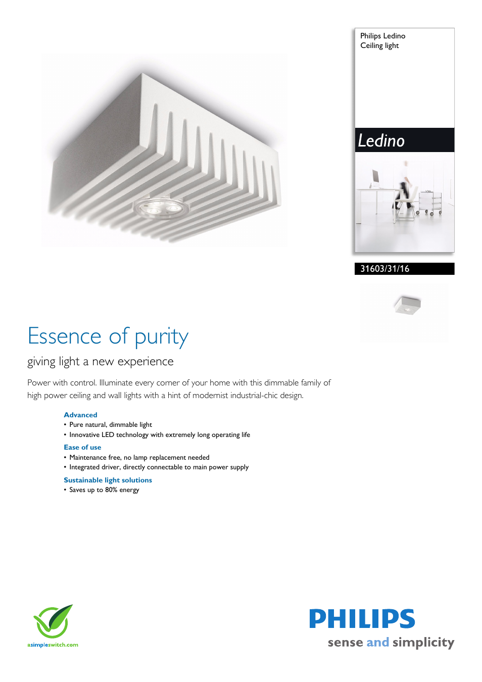 Philips Ledino 31603/31/16 User Manual | 2 pages