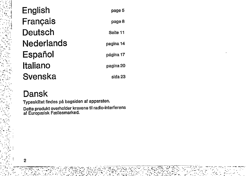 Dansk, Cl english, H| français | Deutsch, Í nederlands, Español, Italiano, Svenska | Philips AE 3805 User Manual | Page 4 / 11