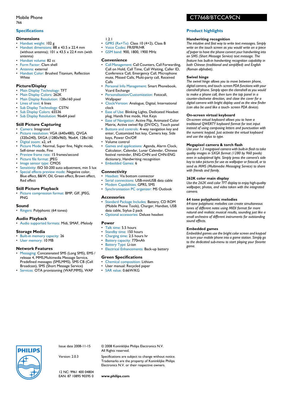 Philips CT7668 User Manual | Page 2 / 2