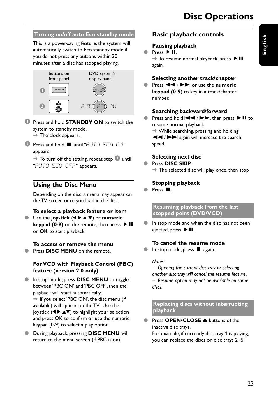 Disc operations, Using the disc menu, Basic playback controls | Philips MX5700D User Manual | Page 23 / 45