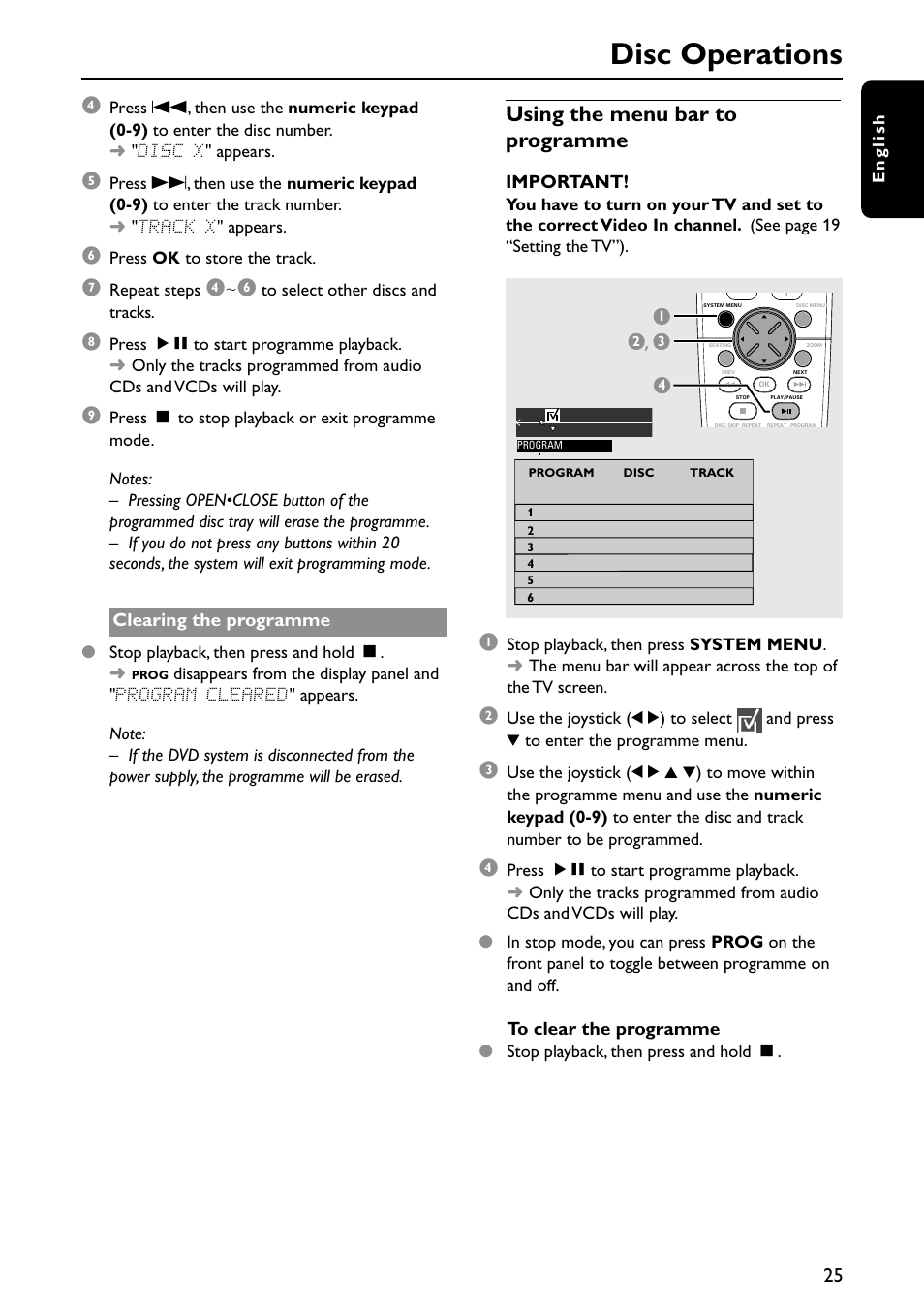 Disc operations, Using the menu bar to programme | Philips MX5700D User Manual | Page 25 / 45