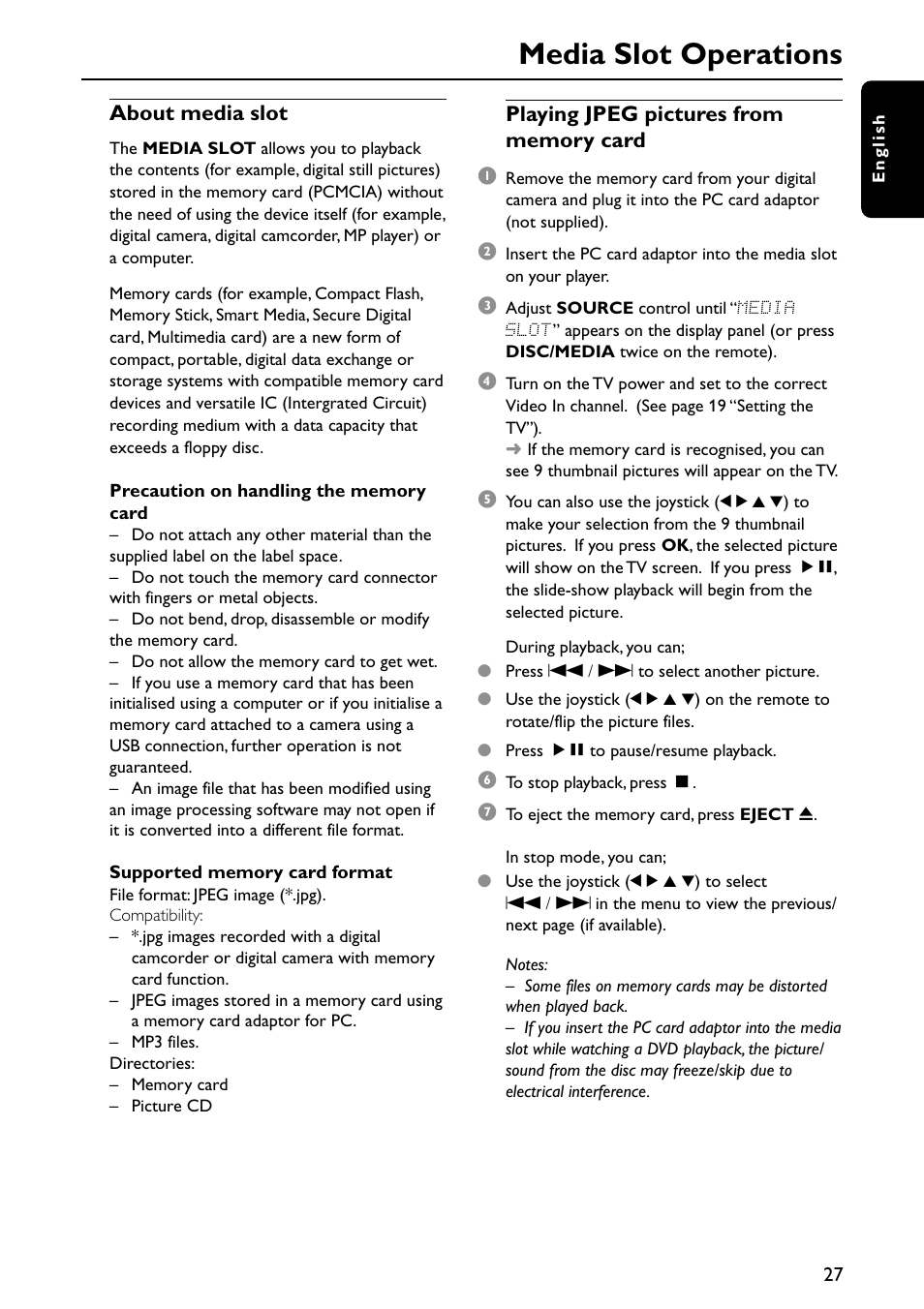 Media slot operations | Philips MX5700D User Manual | Page 27 / 45