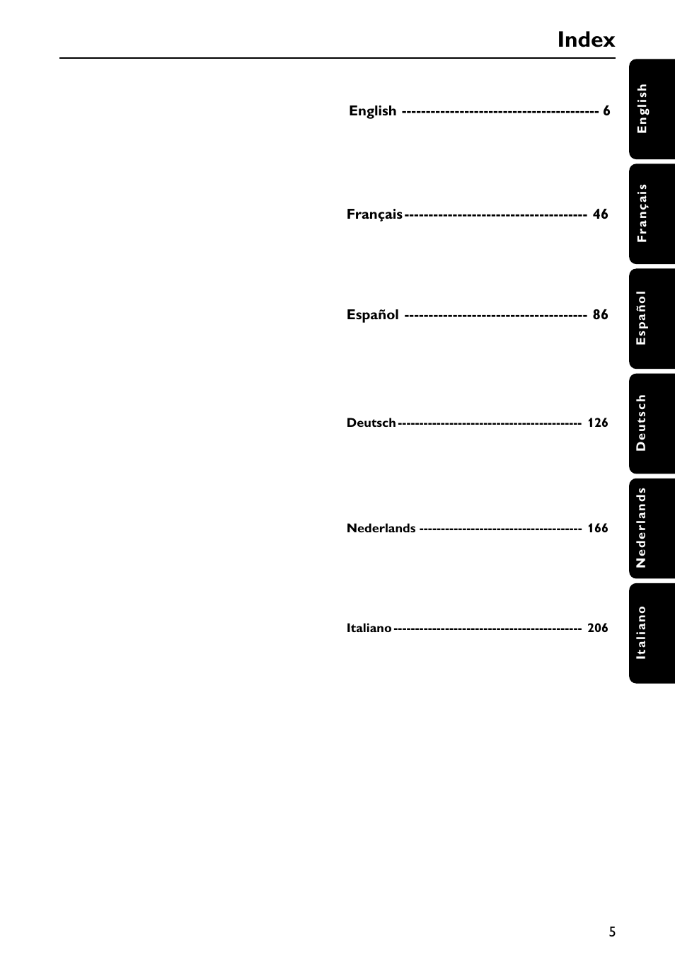 Index | Philips MX5700D User Manual | Page 5 / 45