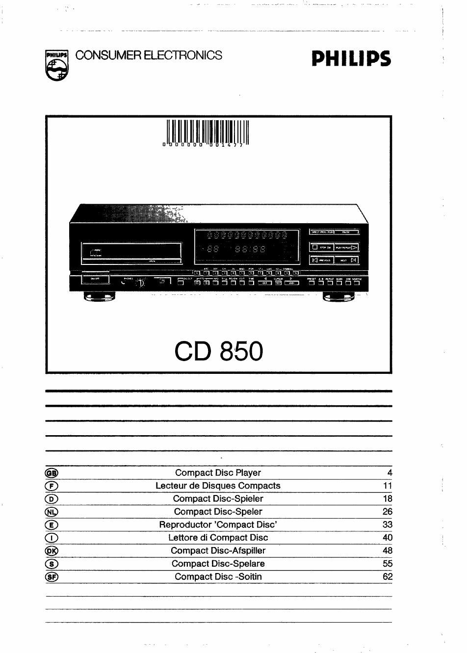 Philips CD 850 User Manual | 12 pages