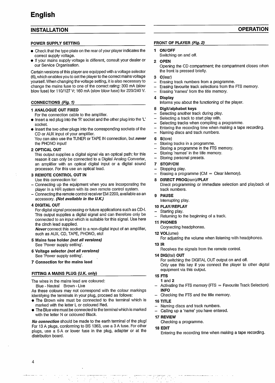 English, Installation, Installation operation | Philips CD 850 User Manual | Page 2 / 12