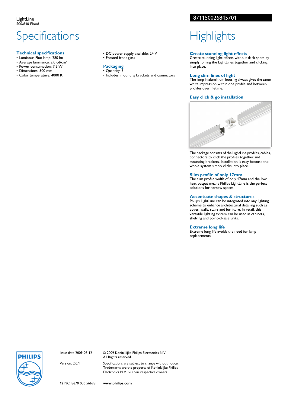 Specifications, Highlights | Philips 840 User Manual | Page 2 / 2