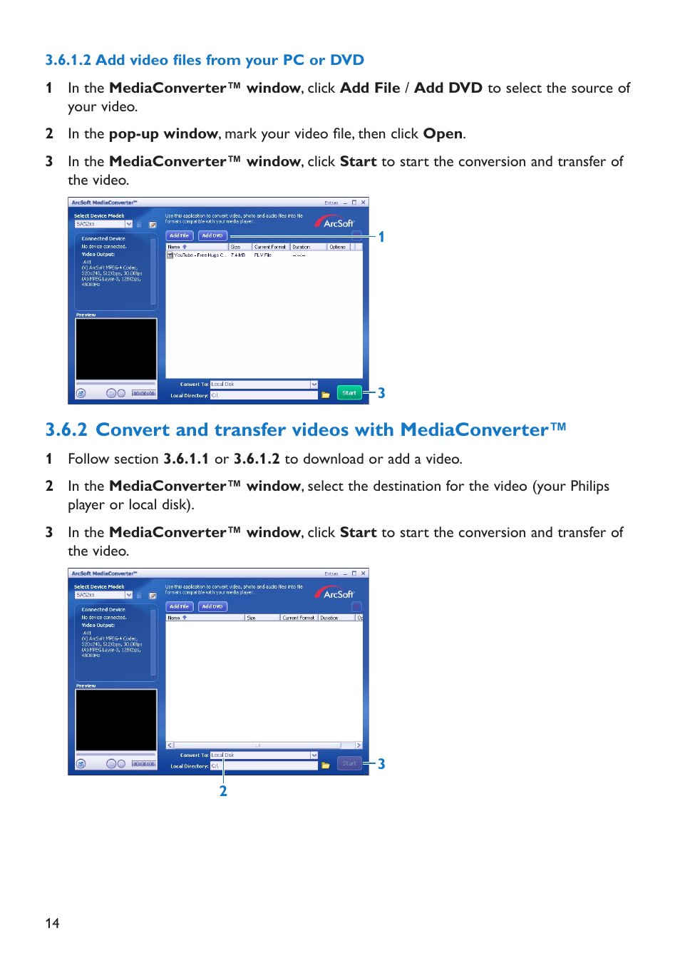 2 convert and transfer videos with mediaconverter, Conert and transfer ideos with mediaconerter | Philips SA5285BT User Manual | Page 19 / 49