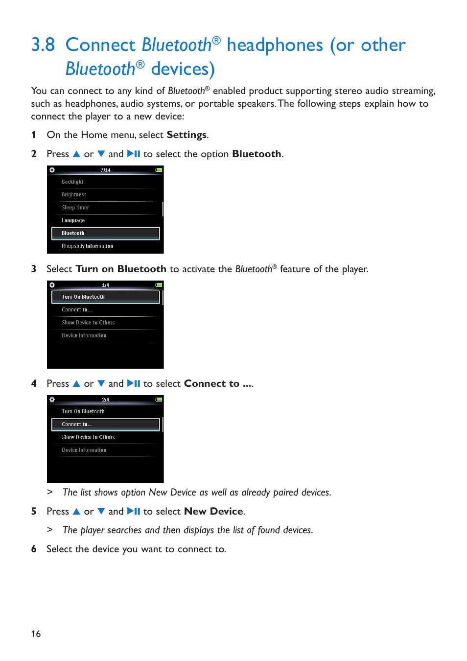 Connect bluetooth, Headphones (or other bluetooth, Deices) | 8 connect bluetooth | Philips SA5285BT User Manual | Page 21 / 49