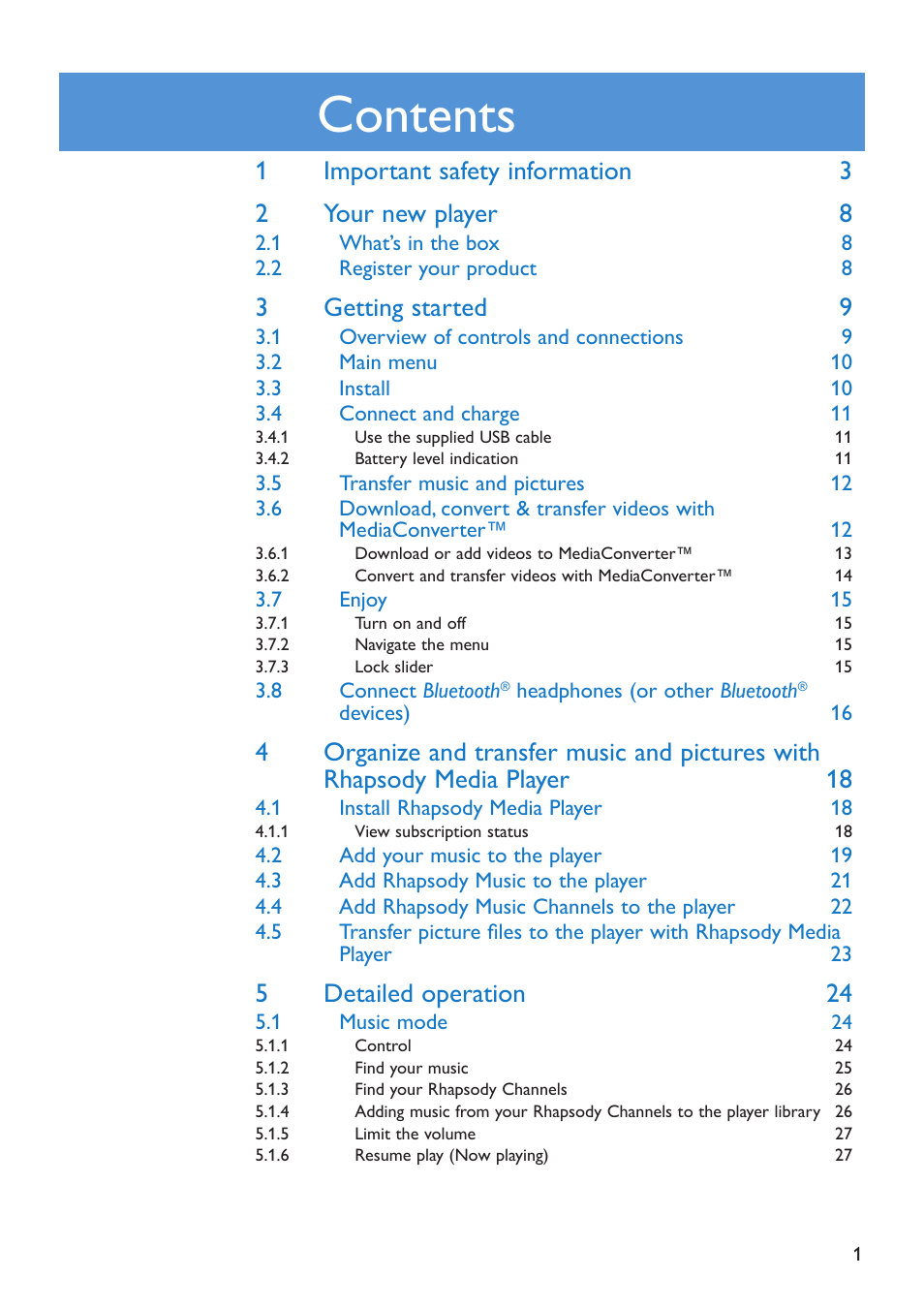 Philips SA5285BT User Manual | Page 6 / 49