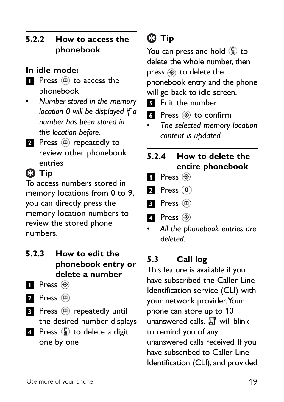 3 call log, Call log | Philips CD140 User Manual | Page 21 / 32