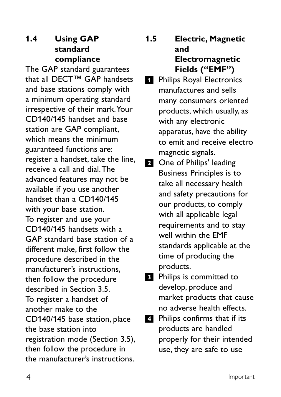4 using gap standard compl, 5 electric, magnetic and e, Using gap standard compliance | Philips CD140 User Manual | Page 6 / 32