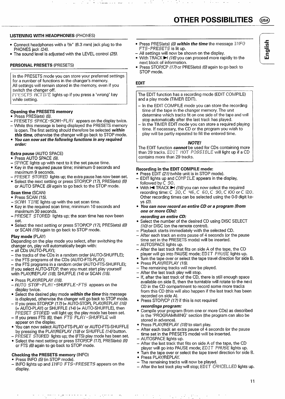 Other possibilities (®), Listening with headphones (phones), Edit | Recording in the edit compile mode, Other possibilities -12 | Philips CDC 935 User Manual | Page 11 / 18