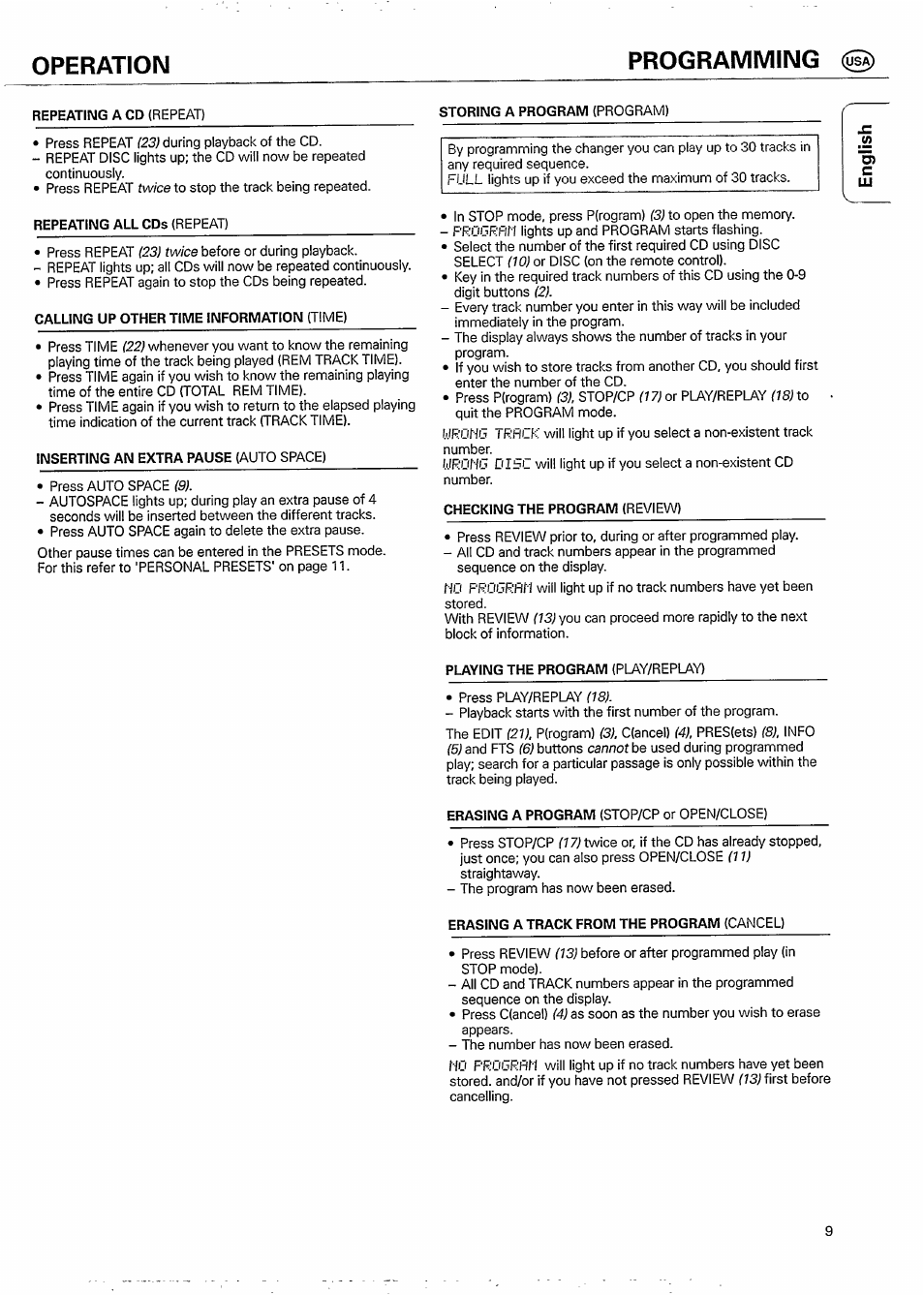 Calling up other time information (time), Checking the program (review), Erasing a track from the program (cancel) | Operation programming, Ciii | Philips CDC 935 User Manual | Page 9 / 18