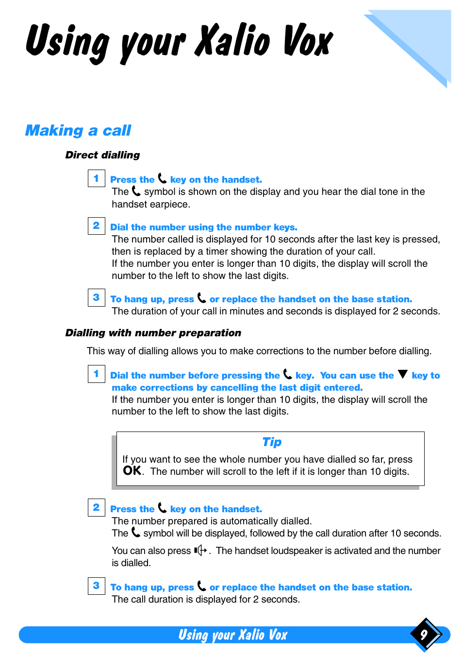 Using your xalio vox, Making a call, Using your xalio vox 9 | Philips Xalio Vox User Manual | Page 13 / 49