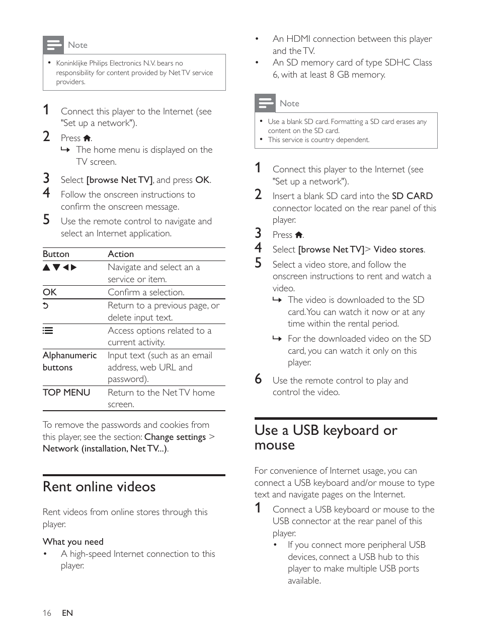 Rent online videos, Use a usb keyboard or mouse | Philips BDP5510 User Manual | Page 15 / 26