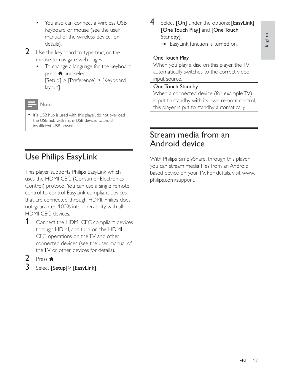 Use philips easylink, Stream media from an android device | Philips BDP5510 User Manual | Page 16 / 26