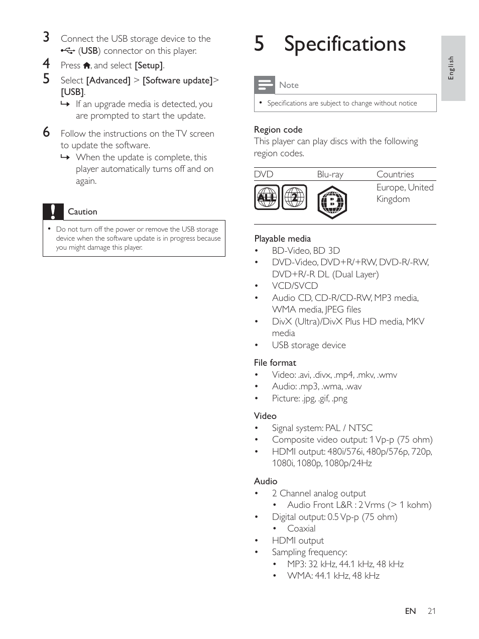 5 specifications | Philips BDP5510 User Manual | Page 20 / 26