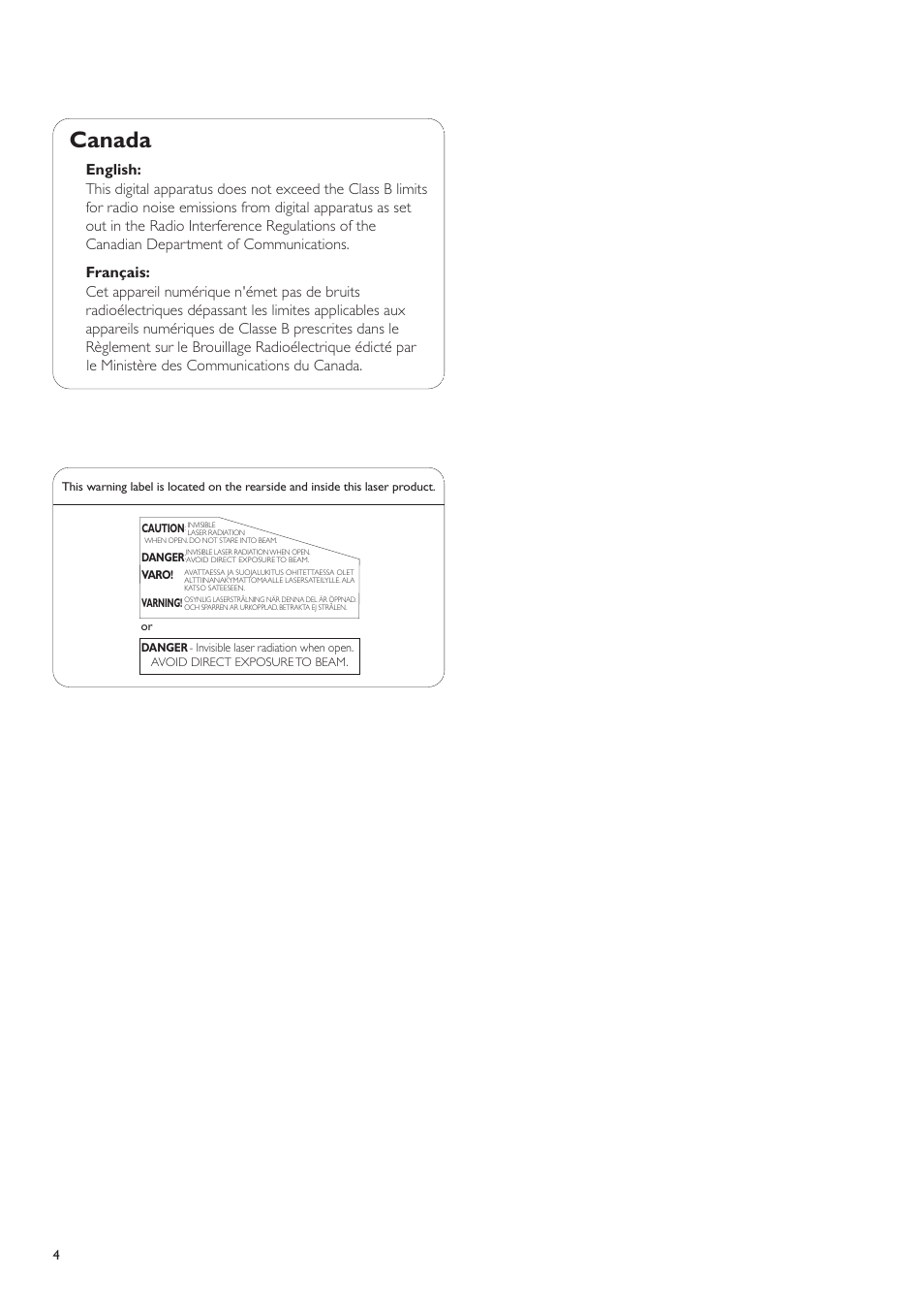 Canada | Philips CDR-795 User Manual | Page 4 / 72