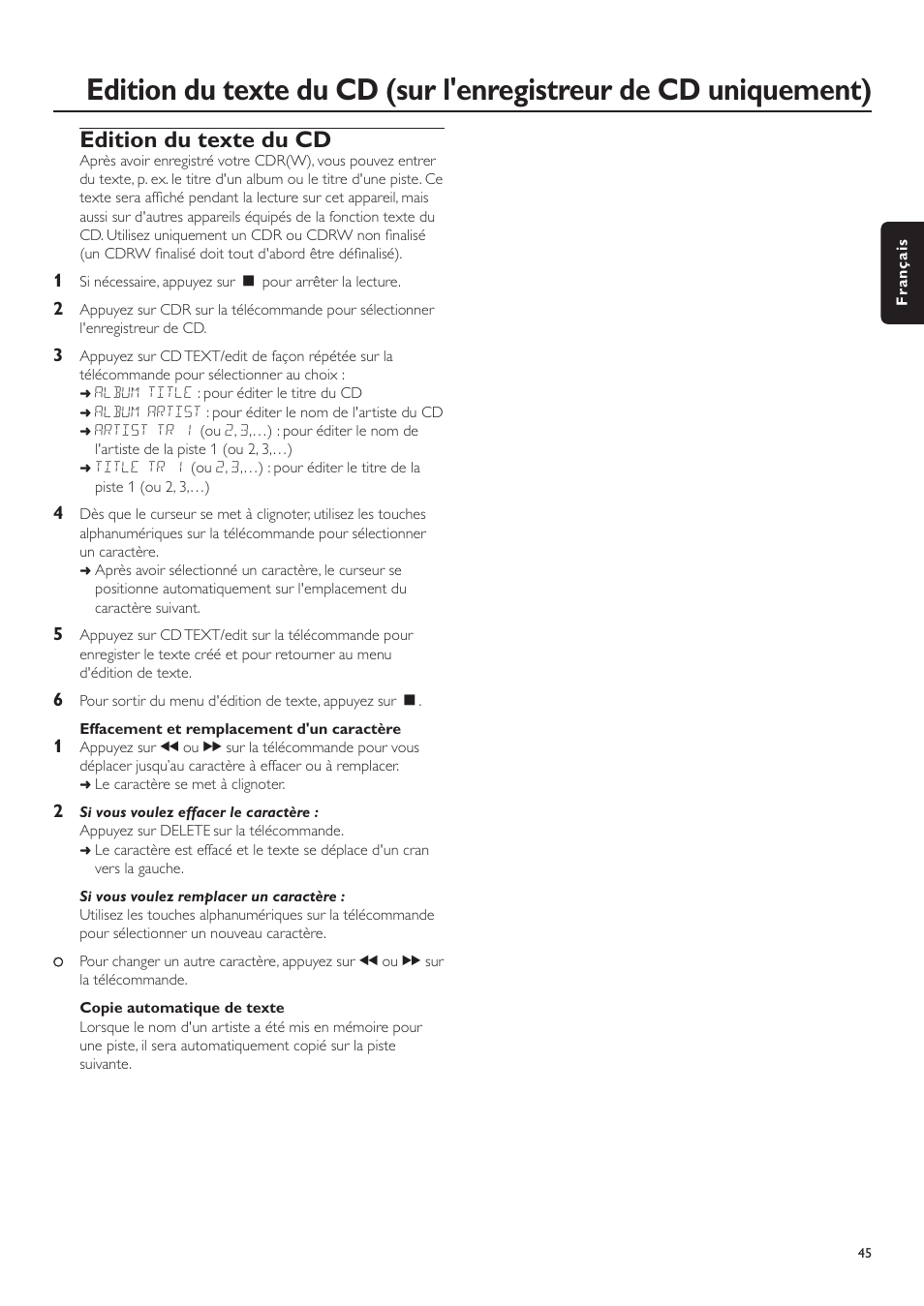 Edition du texte du cd | Philips CDR-795 User Manual | Page 45 / 72