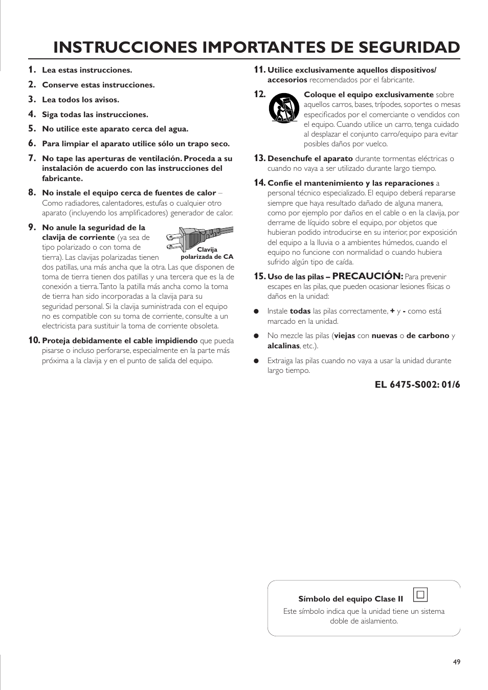 Instrucciones importantes de seguridad | Philips CDR-795 User Manual | Page 49 / 72