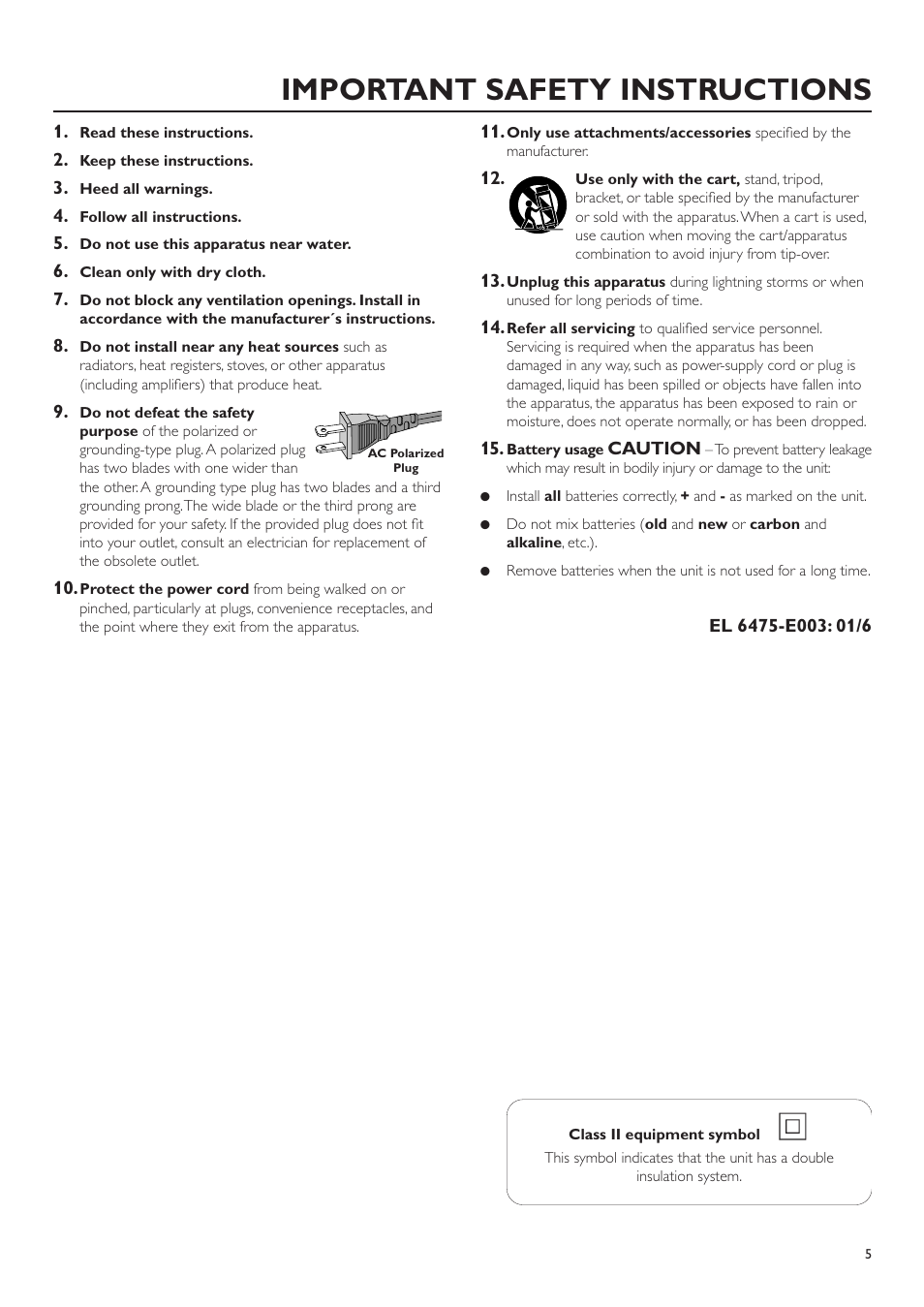 Important safety instructions | Philips CDR-795 User Manual | Page 5 / 72