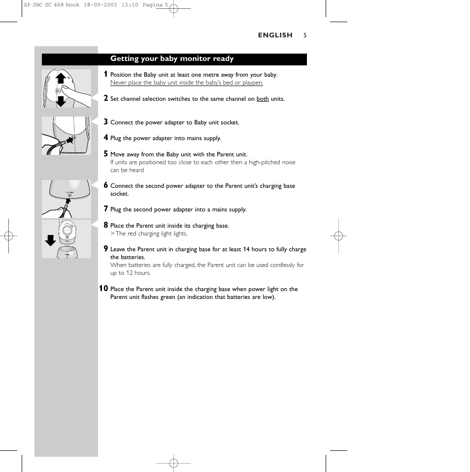 Getting your baby monitor ready, System check leve l charge | Philips SC468 User Manual | Page 5 / 10