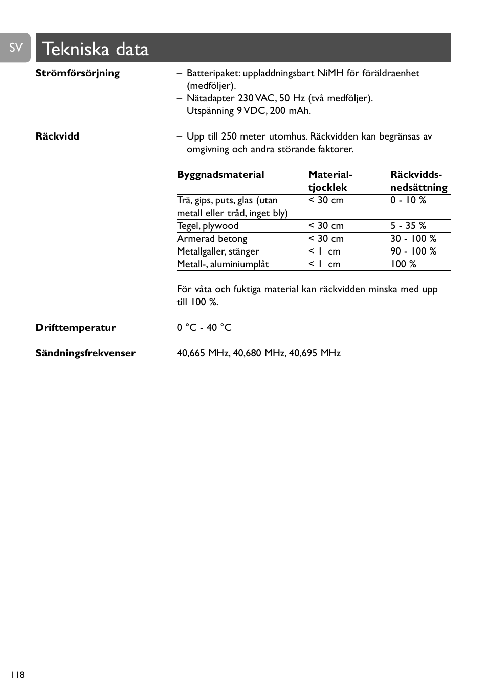 Tekniska data | Philips SCD468 User Manual | Page 118 / 173
