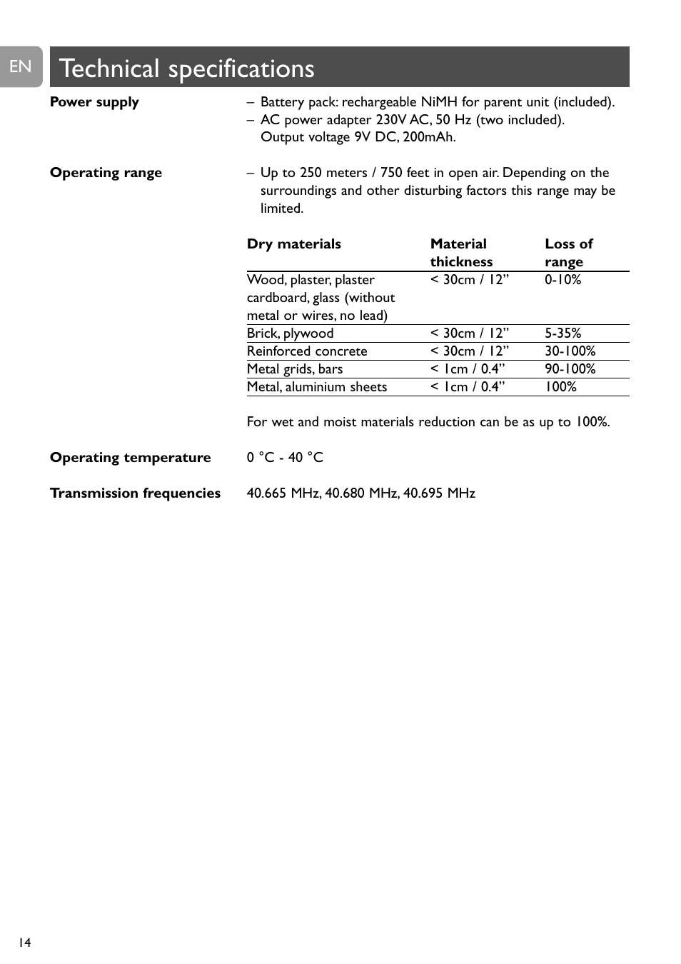 Technical specifications | Philips SCD468 User Manual | Page 14 / 173