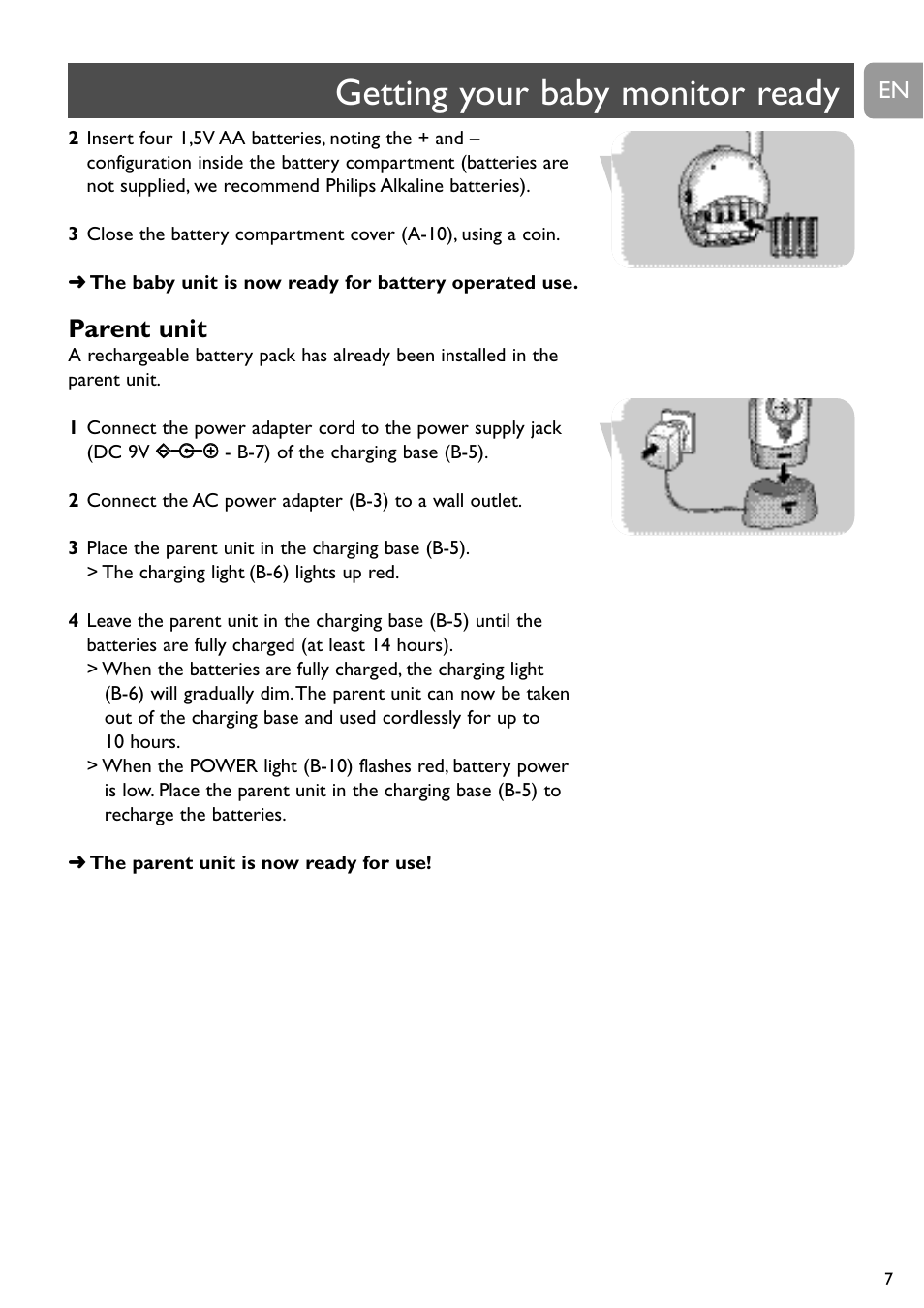 Getting your baby monitor ready, Parent unit | Philips SCD468 User Manual | Page 7 / 173