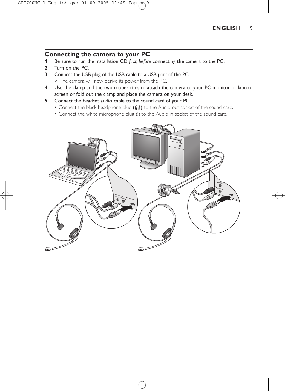 Connecting the camera to your pc, English | Philips SPC 700NC User Manual | Page 9 / 22