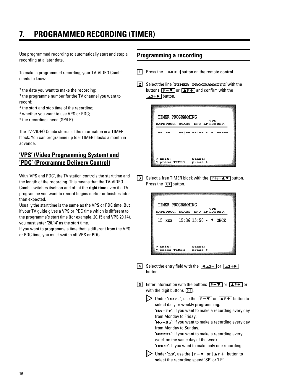 Programmed recording (timer), Programming a recording | Philips 14PV207 User Manual | Page 18 / 24