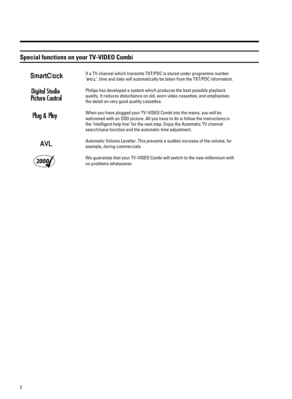 Special functions on your tv-video combi | Philips 14PV207 User Manual | Page 5 / 24