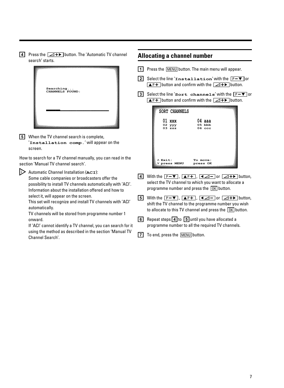 Allocating a channel number | Philips 14PV207 User Manual | Page 9 / 24