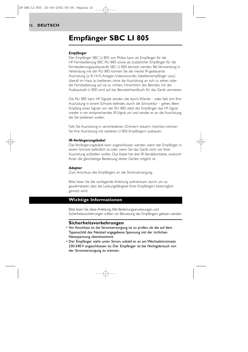 Empfänger sbc li 805 | Philips SBCLI805 User Manual | Page 16 / 52