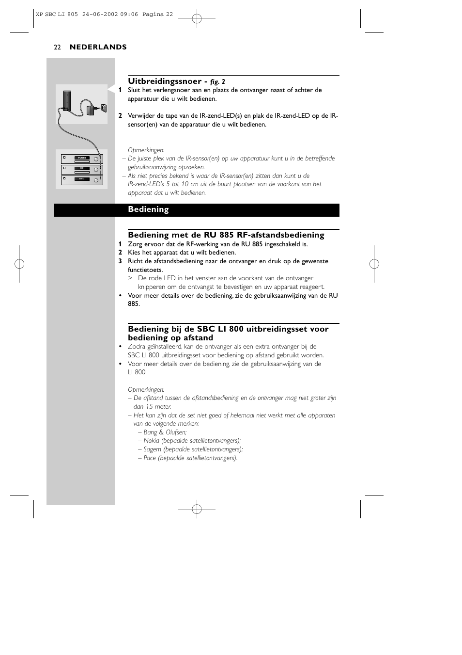 Uitbreidingssnoer | Philips SBCLI805 User Manual | Page 22 / 52