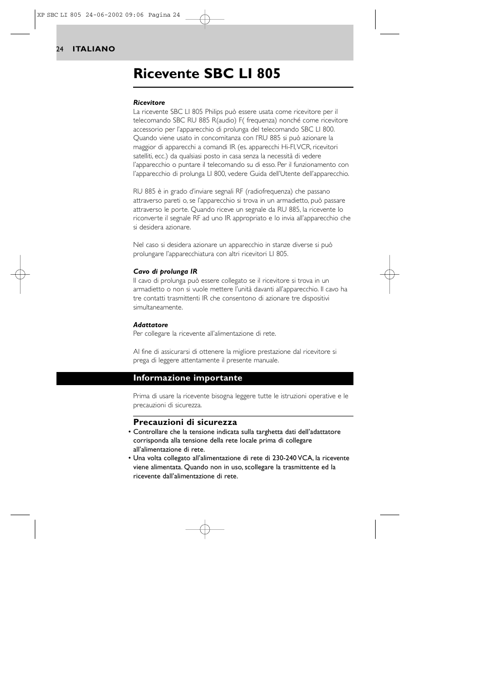 Ricevente sbc li 805 | Philips SBCLI805 User Manual | Page 24 / 52