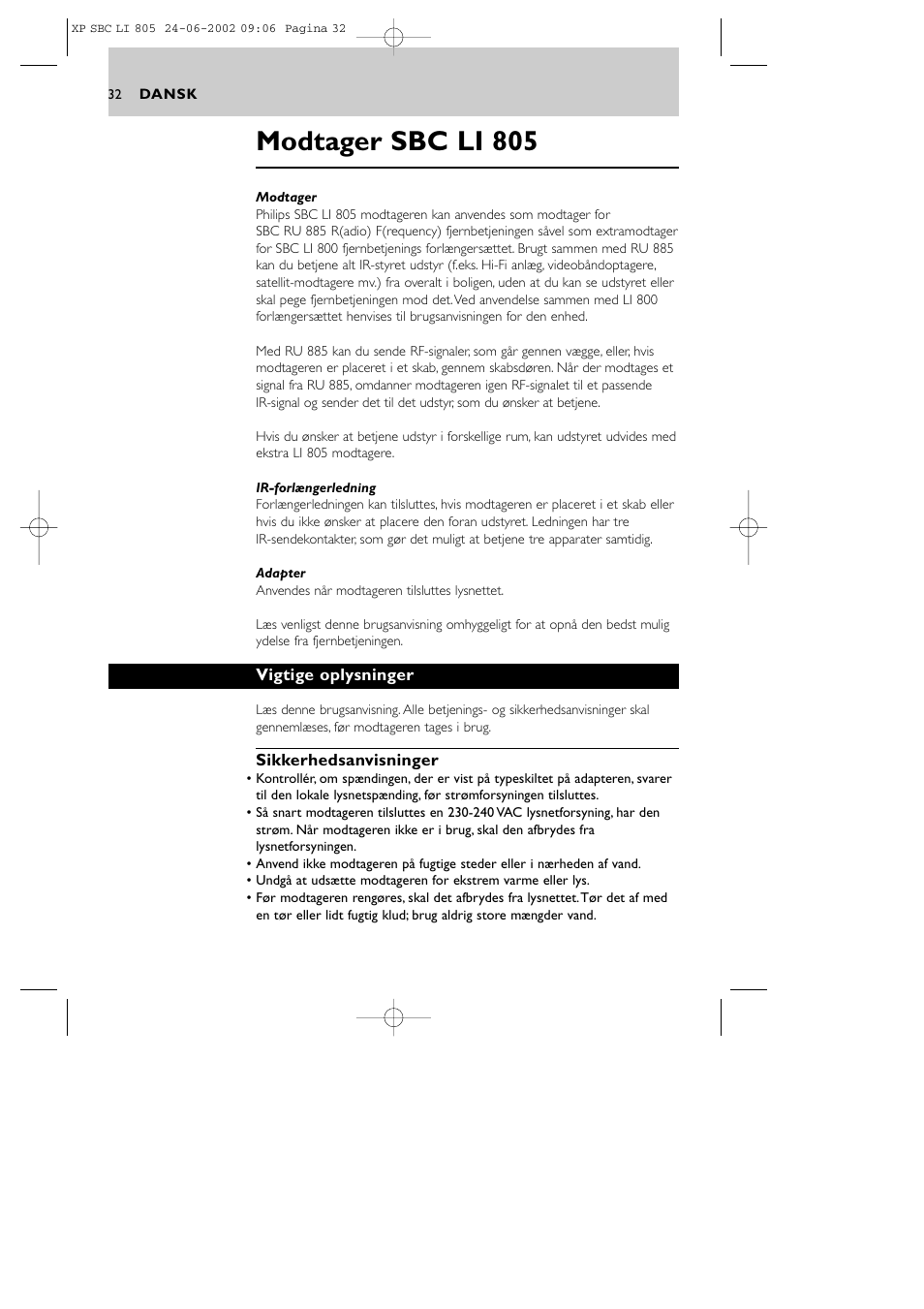 Modtager sbc li 805 | Philips SBCLI805 User Manual | Page 32 / 52