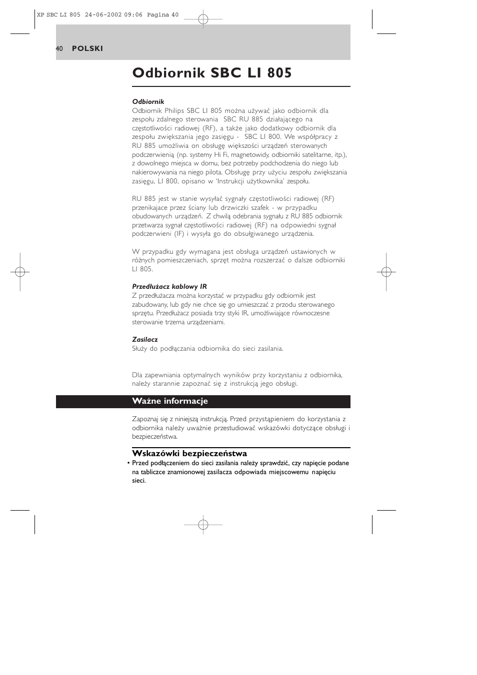 Odbiornik sbc li 805 | Philips SBCLI805 User Manual | Page 40 / 52