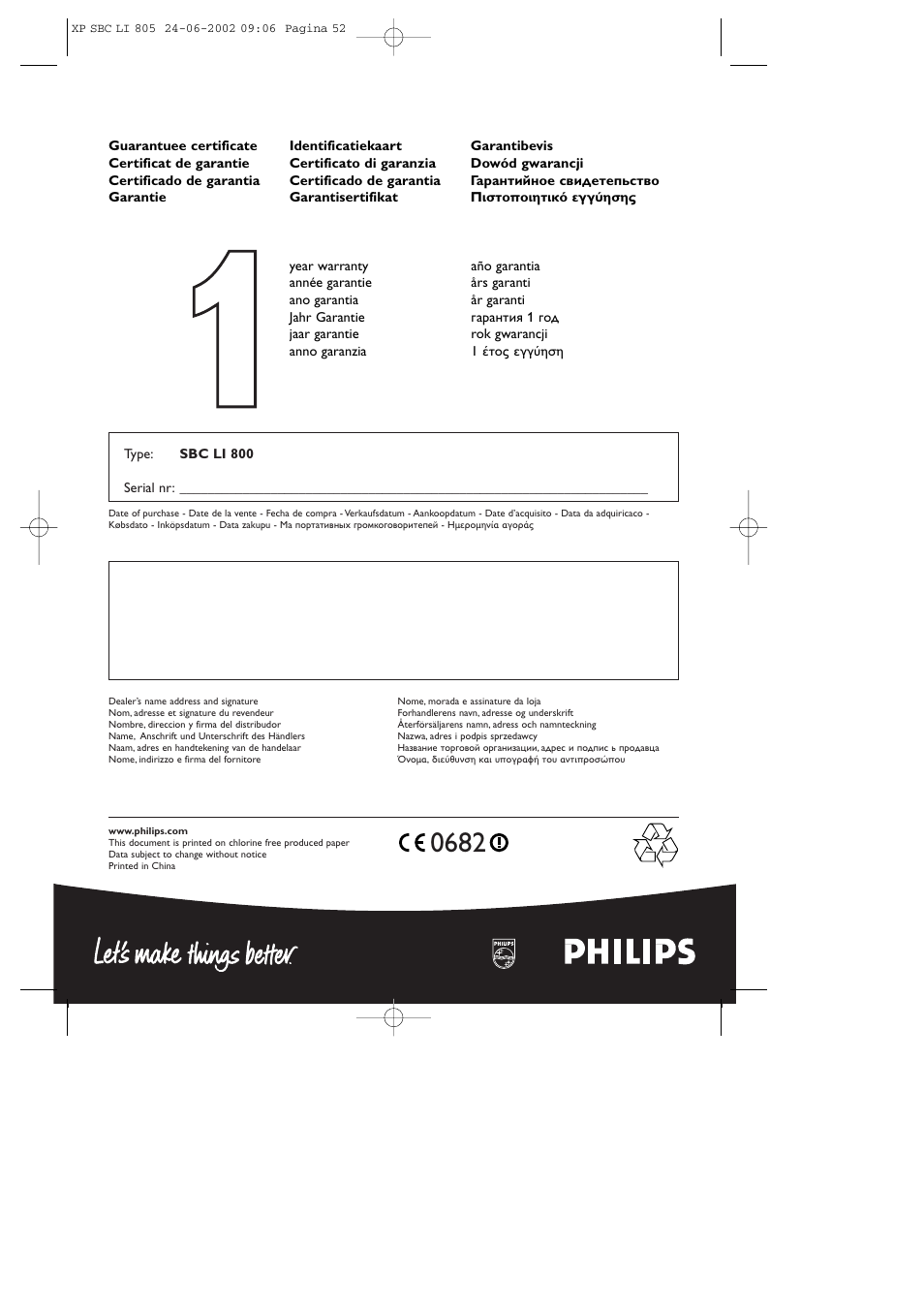 Philips SBCLI805 User Manual | Page 52 / 52