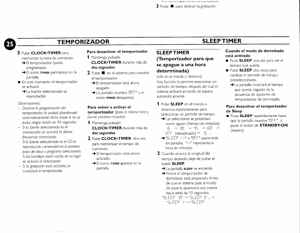 Temporizador, Sleeptimer, Temporizador sleeptimer | Philips FWC380 User Manual | Page 111 / 180