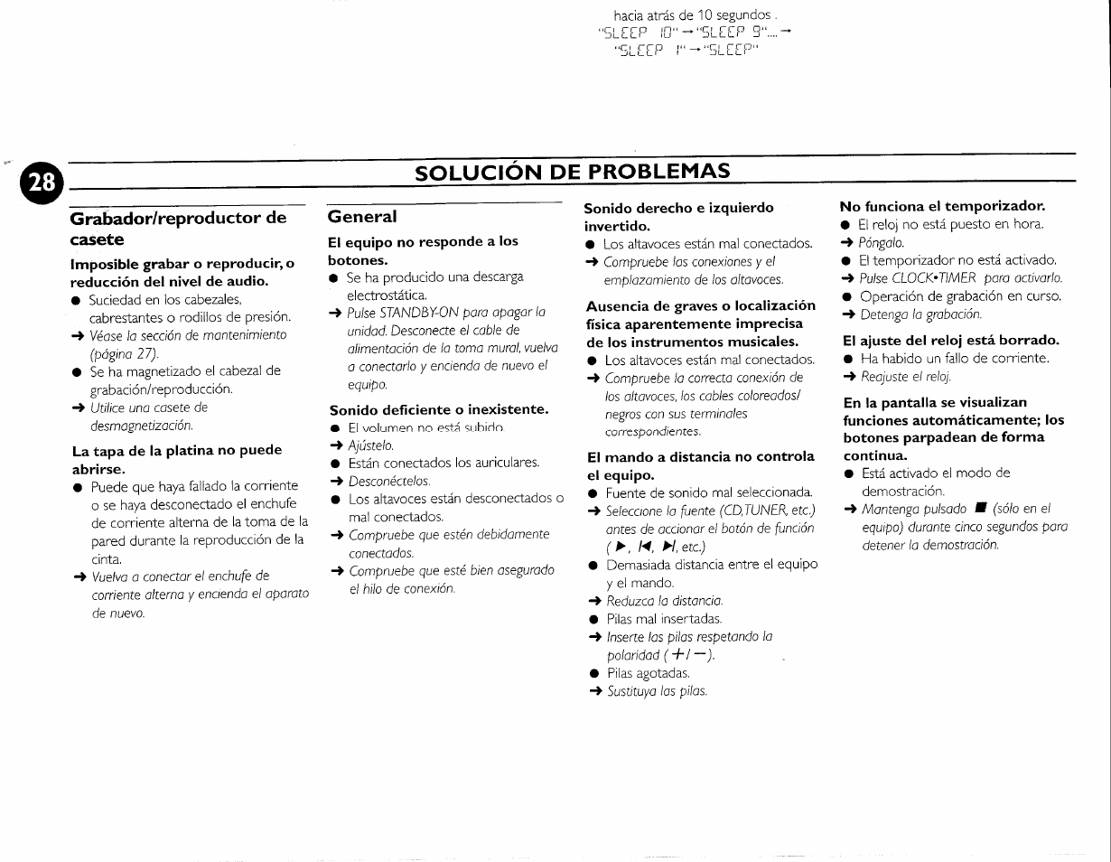 Solucion de problemas, Grabador/reproductor de casete, General | Philips FWC380 User Manual | Page 117 / 180