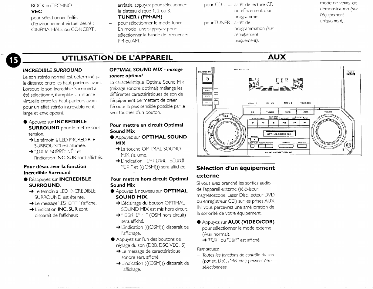 Utilisation de uappareil, Sélection d’un équipement externe, Utilisation de uappareil aux | Philips FWC380 User Manual | Page 151 / 180