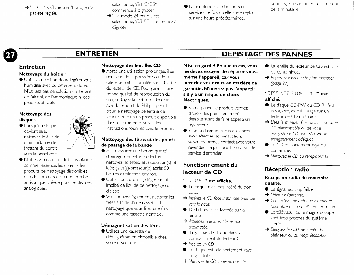 Entrexren, Depistage des pannes, Entretien | Fonctionnement du lecteur de cd, Réception radio | Philips FWC380 User Manual | Page 175 / 180