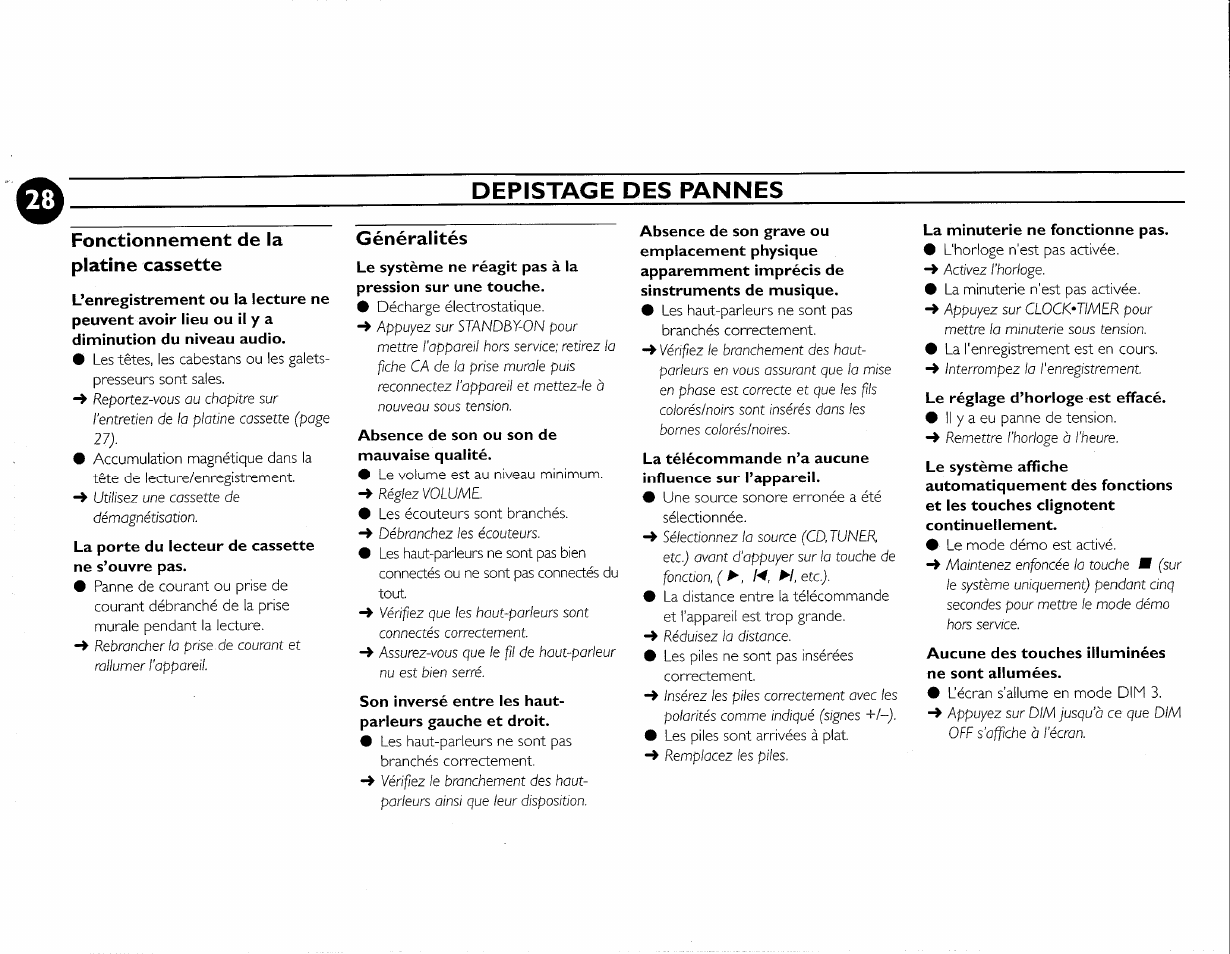 Depistage des pannes, Fonctionnement de la platine cassette, Généralités | Philips FWC380 User Manual | Page 177 / 180